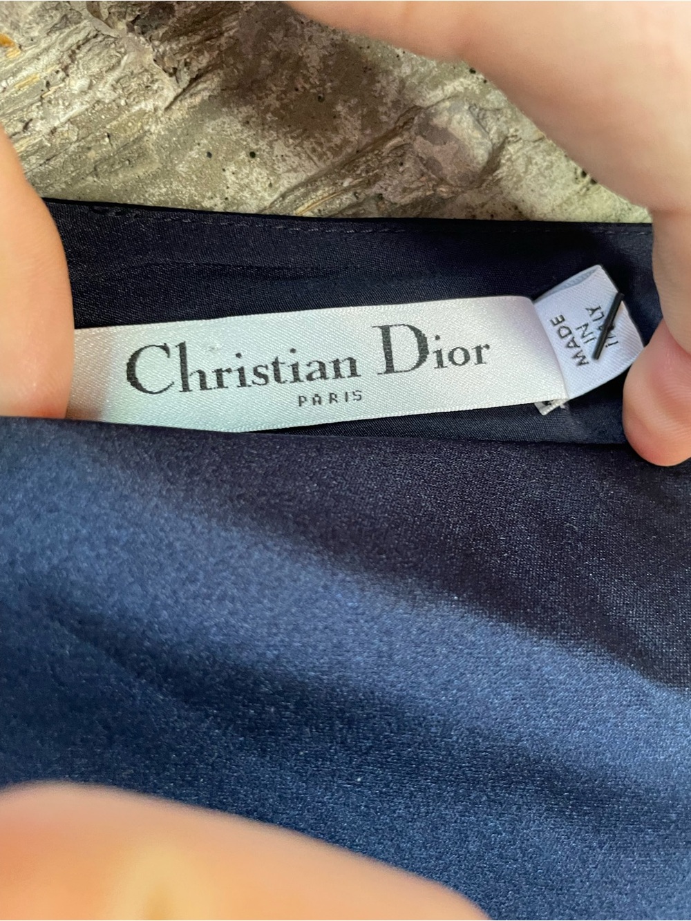 CHRISTIAN DIOR Women's Silk Dress with Pleating Size 12 in Navy - Picture 2 of 8